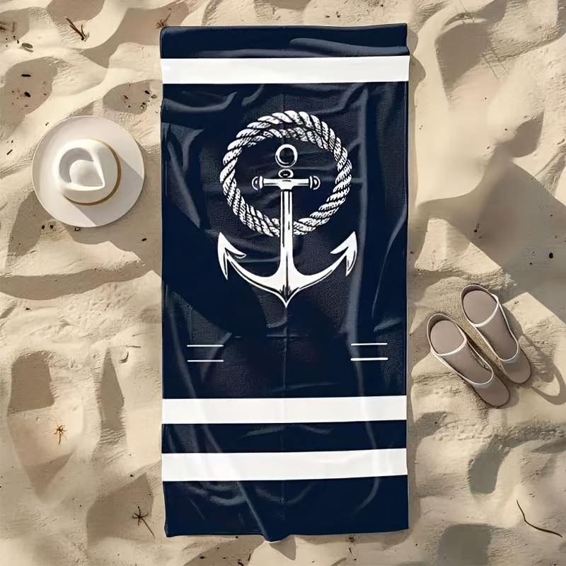 Nautical Anchor Stripe Beach Towel Quick Dry Microfiber Sand Free Absorbent Washable Durable for Camping Pool Travel Summer