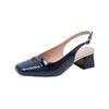 Sandali da Donna con Punta Quadrata, Tacco Chunky, Senza Tallone, in Vernice (Taglie 42-43)