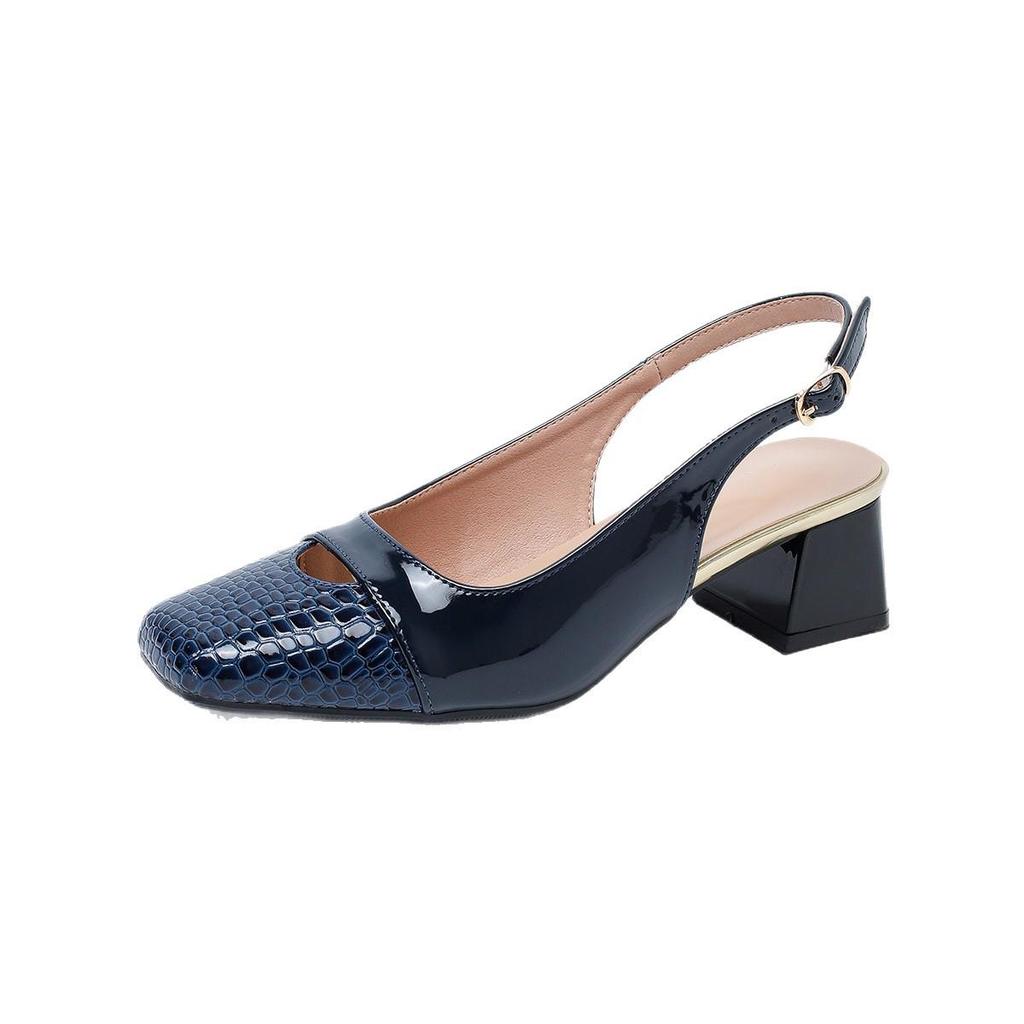 Sandali da Donna con Punta Quadrata, Tacco Chunky, Senza Tallone, in Vernice (Taglie 42-43)