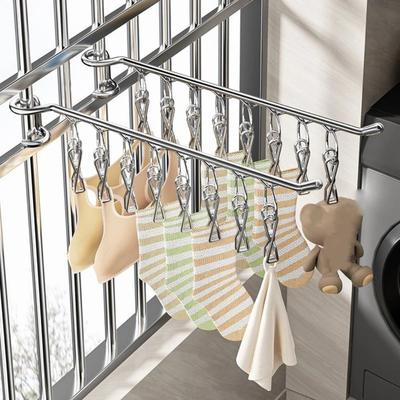 Thicken Stainless Steel Clothes Hanger 8/10 Clips Windproof Socks Drying Rack Space Saving Rust Proof Drying Clips Indoor