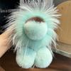 Cute Lion Real Rex Rabbit Fur Keychain Plush Toys Trinkets Women Bag Ornaments Pendant Car Keyring Rearview Mirror Decoration