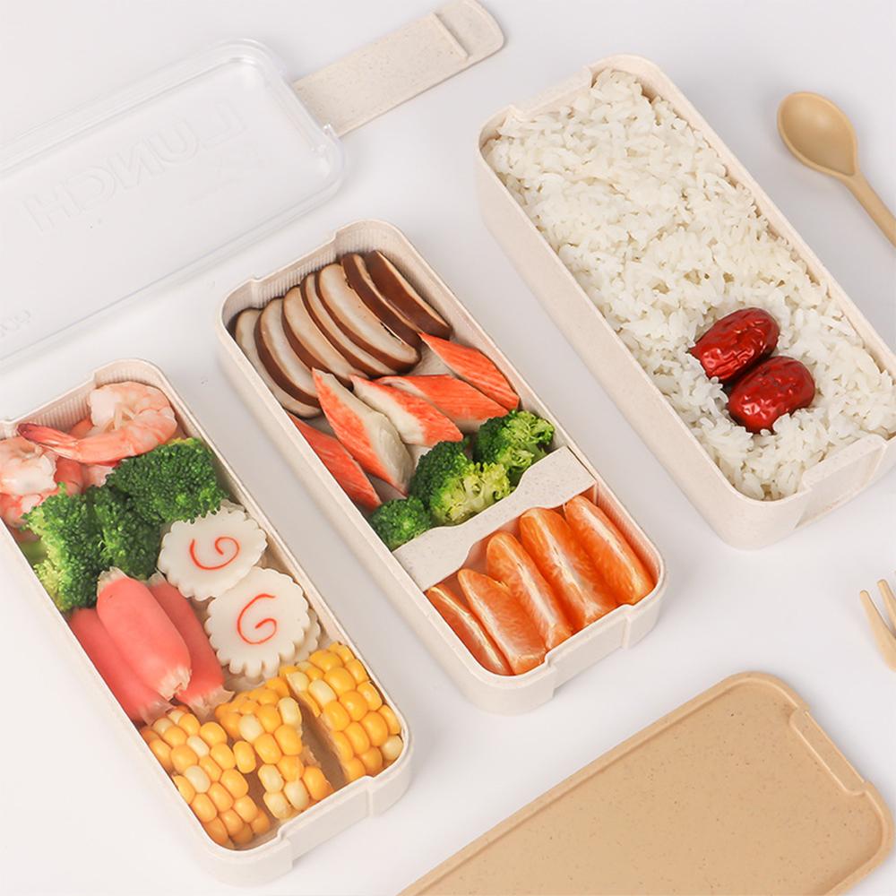 

Japanese-style bento box with fork and spoon, working students, microwave oven heating, portable compartment simple lunch box