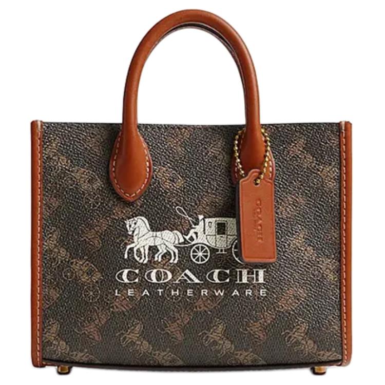 

Coach Ace 17 Carriage Pattern Print Faux Leather And Cowhide Tote Bag Shopping Bag Shoulder Crossbody Handbag Small Women tote Truffle CT890-B4TXN Basic Set (Bag+Dust Bag)