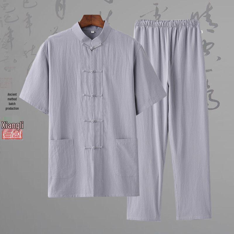 Men's Tang Suit Cotton & Linen Hanfu: Traditional Chinese Costume for Meditation & Tea Ceremonies (Spring-Summer-Fall)