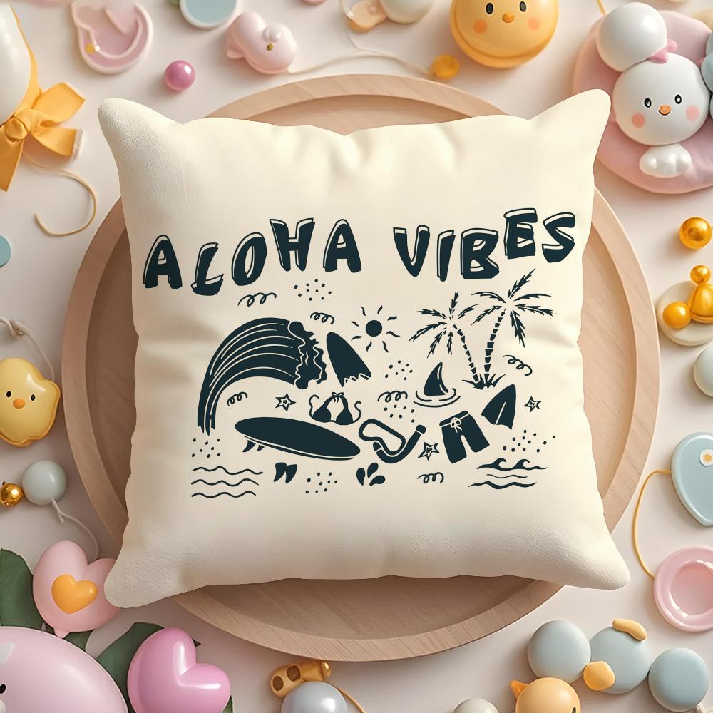 Aloha Hibiscus Design Cushion Cover Plush Fabric Soft Double-Sided Printed Sofa Warm Winter Home Gift Pillow Case