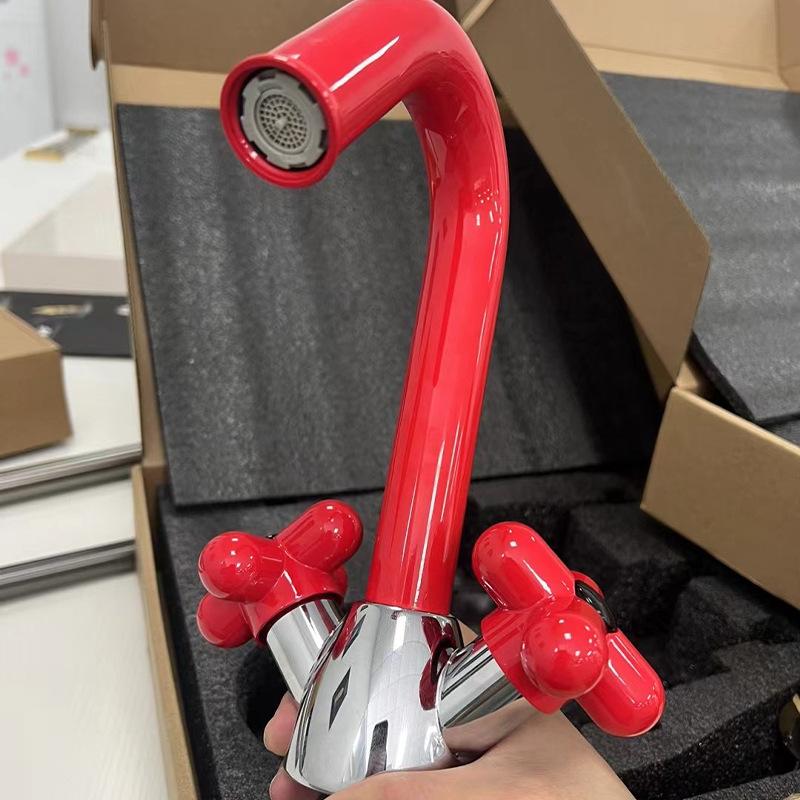 Fashion Lovely Bathroom Basin Faucet 8 inch Widespread Lavatory Mixer Tap Brass Red Green Cross Handle hot and cold Sink Mixer