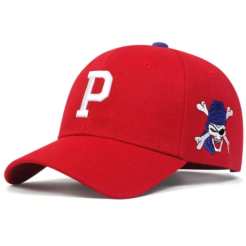 

P Letter Side Pirate Embroidery Baseball Cap Men Women Spring Summer Sun Hats Cotton Snapback Hat Unisex Hip Hop Trucker Caps