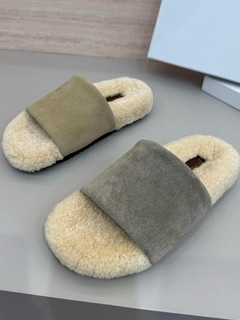 Thick-bottomed fluffy slippers women's outer slippers 2025 autumn and winter new Mori women's retro matte open-toed piled cotton slippers