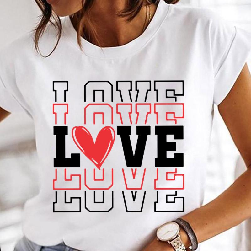 Women Printing Clothes Custom T-Shirt Watercolor Cute Tops Tshirt Short Sleeve Cartoon Heart Print Female Graphic O-Neck Tees