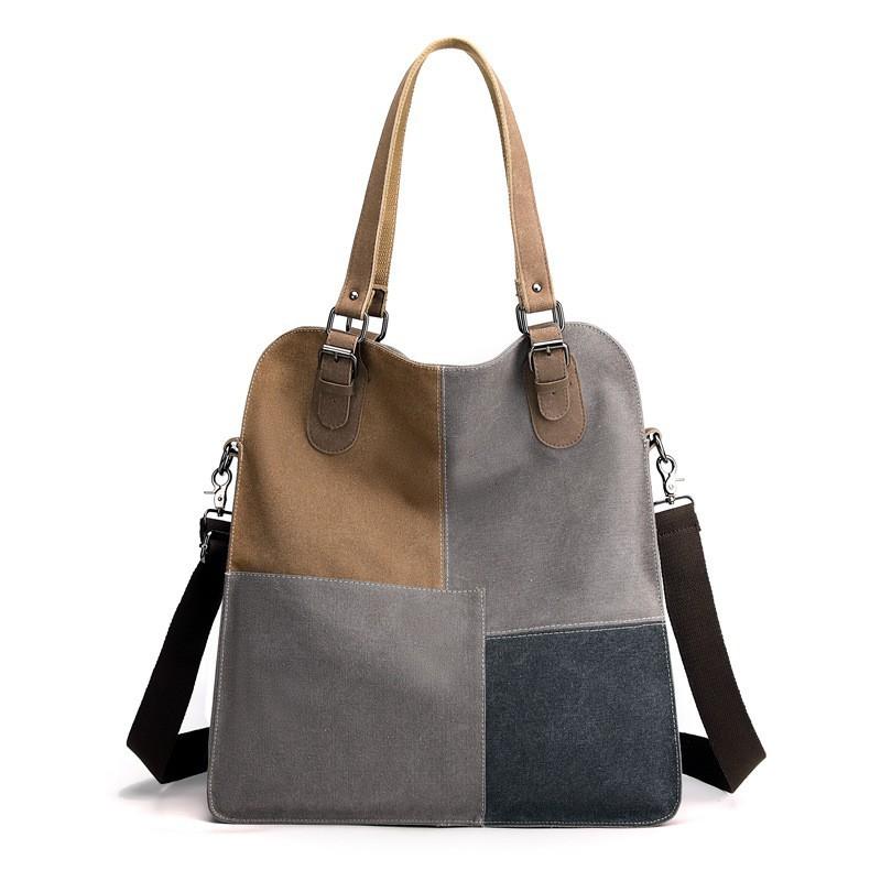 

Fashionable One-shoulder Crossbody Bag Retro Stitching Handbag Women s Large-capacity Canvas Contrasting Color Female