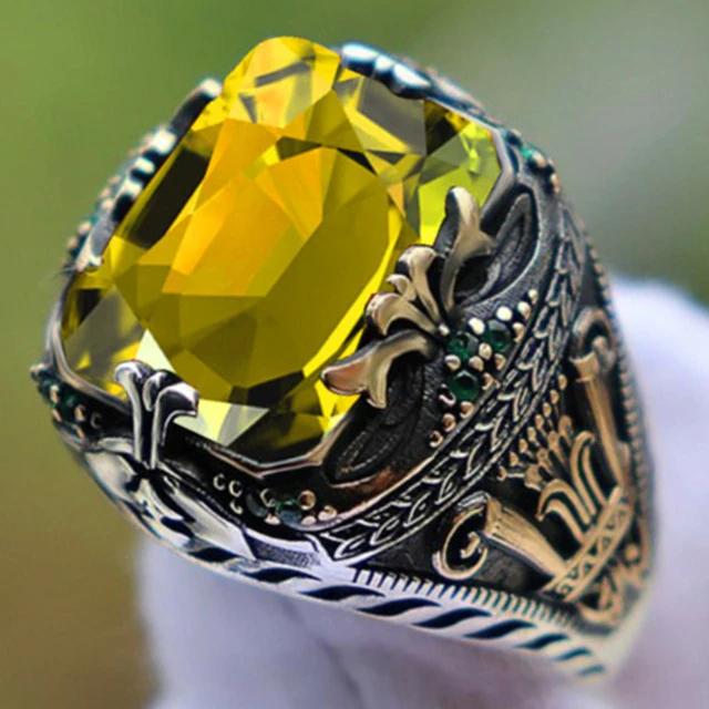 Bague de luxe incrustée d'émeraude pour hommes, bague en saphir de personnalité rétro dominatrice pour assister au Banquet, fête, bijoux d'affaires