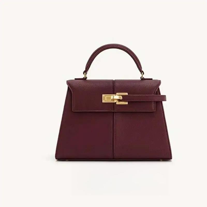 2026 Trapezoidal Leather Women's Bag Fashi Niche Handbag Top-handle Versatile Bags