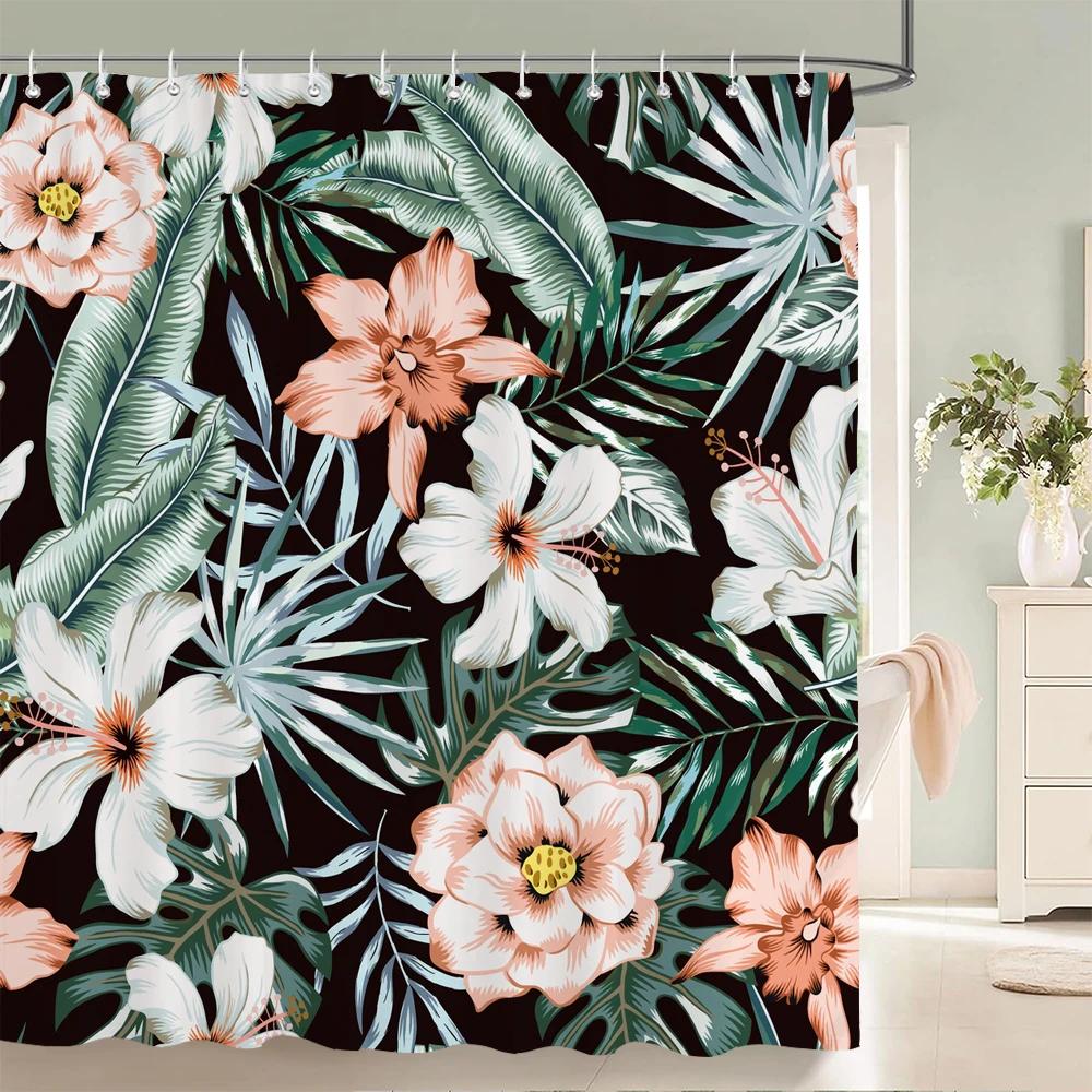 

Тропические листья растений Занавеска для душа Скандинавский минимализм Цветочная занавеска для ванны Водонепроницаемая ткань 3D Шторы для ванной с крючками W90xH180cm
