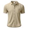 Summer Solid Color Linen Men's Shirt Turn-Down Collar Short Sleeve Tops Men's Loose Pocket Button Cardigan Casual Shirt