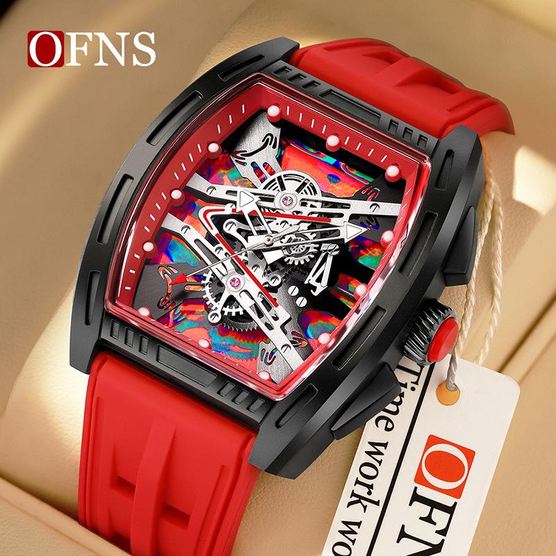 Oufanni Men s Waterproof Silicone Strap Barrel-Shaped Quartz Watch