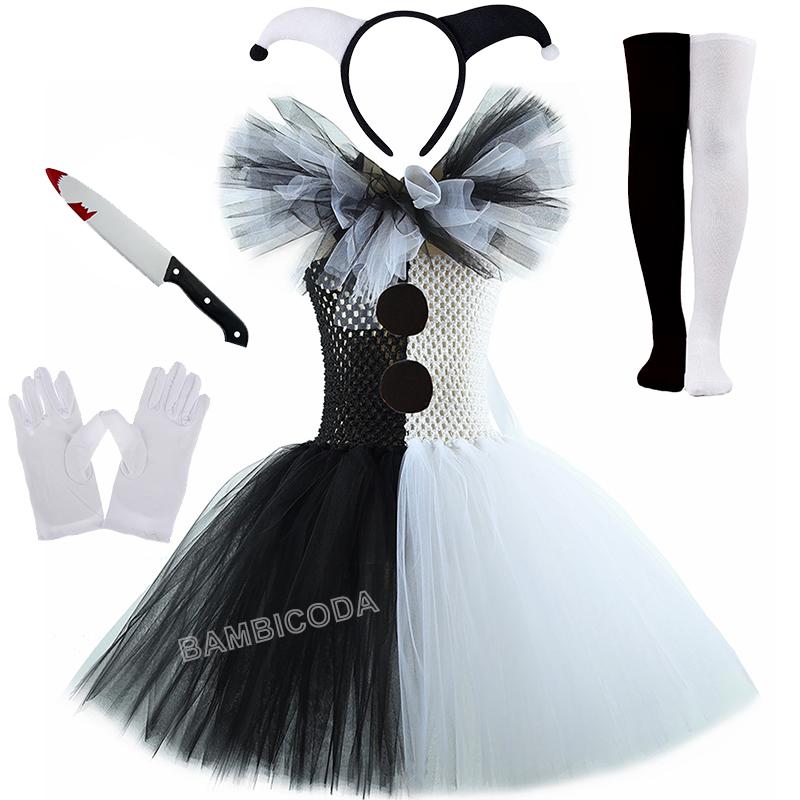Das Clownskostüm Terrifier Art Girl Schwarz Weiß Ausgefallenes Tutu-Kleid Horror Joker Kleid für Mädchen Halloween Karnevalsparty Kostüme
