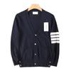 High-End Four-Stripe Knit Cardigan Sweater Unisex Color-Blocked Striped Sweater Spring and Autumn Trendy Brand Jacket