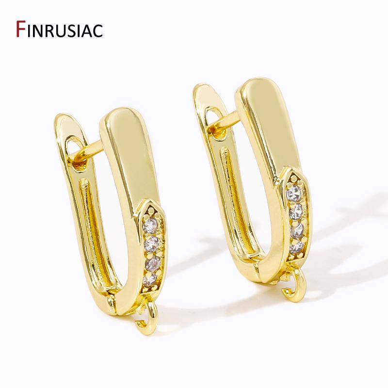18K Gold Plated Brass Earring Fixtures,Zircon Shvenzy Ear Wire Earring Hooks For DIY Earring Jewelry Making Supplies Accessories