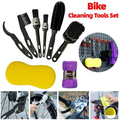 8 Stück/Set Kettenreiniger Tragbares Fahrradreinigungskit Fahrradschrubber-Bürsten-Set Mountainbike-Felgen Speichen Wasch-Reparaturwerkzeuge