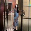 Large Size Royal Sister Sexy Hip-wrapped Long Dress Female Summer Slightly Fat Mm Waist and Thin French Temperament Tie-dye Suspender Dress