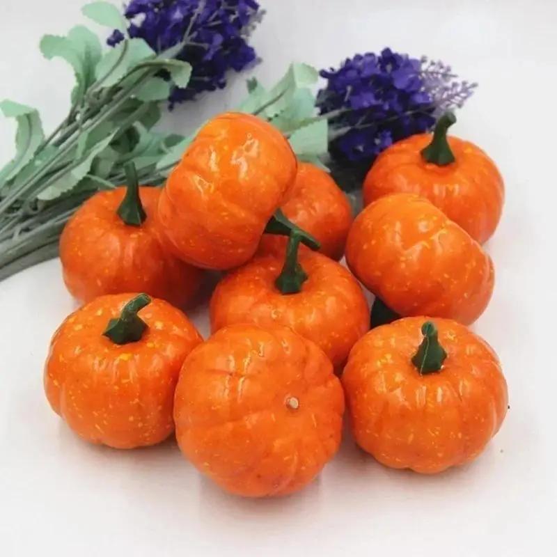 5Pcs Mini Artificial Pumpkins Foam Pumpkins Halloween Decorate Pumpkins Orange Color Suitable Household Festival Party Supplies
