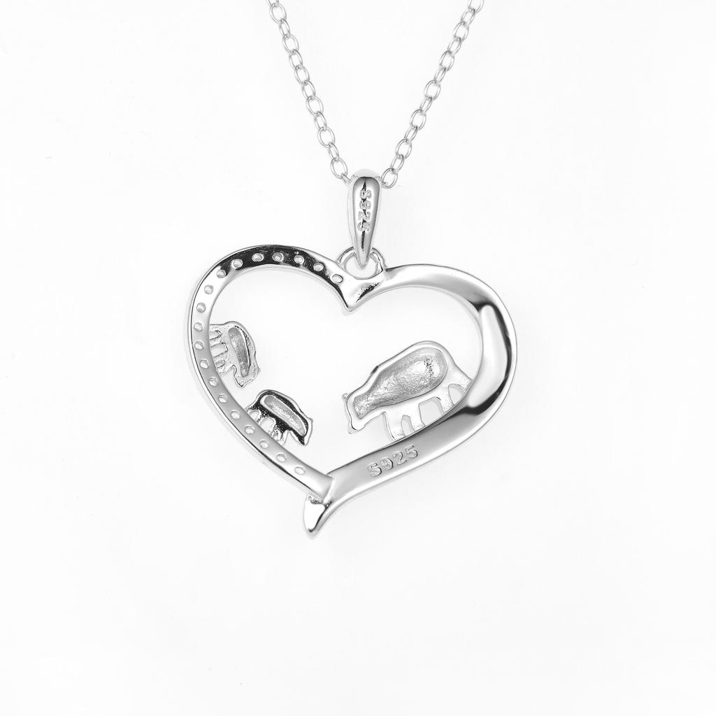 Panda Mother with Child Real Zircon Heart Pendant in Sterling Silver Mothers Day GIft