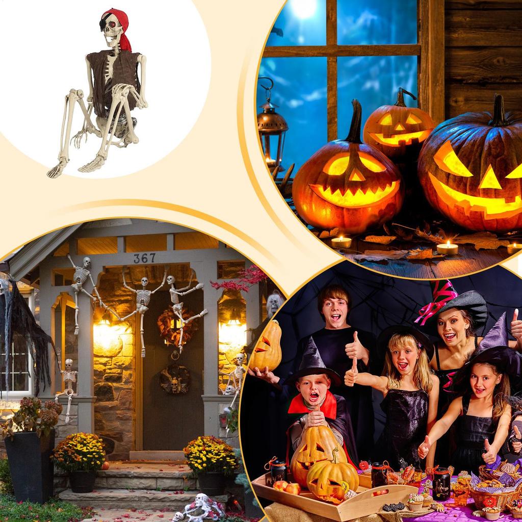 Skeleton Decor Posable Halloween Pirate Skeleton Spooky Decor For Garden Yard Haunted House Party Front Porch School Photo