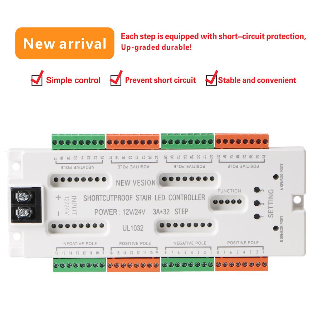 32 Channels DC12V/24V Stair LED Motion Sensor Light for Stair Light Prevent Short Circuit Controller Automatic Indoor Stairway Ladder Night Light