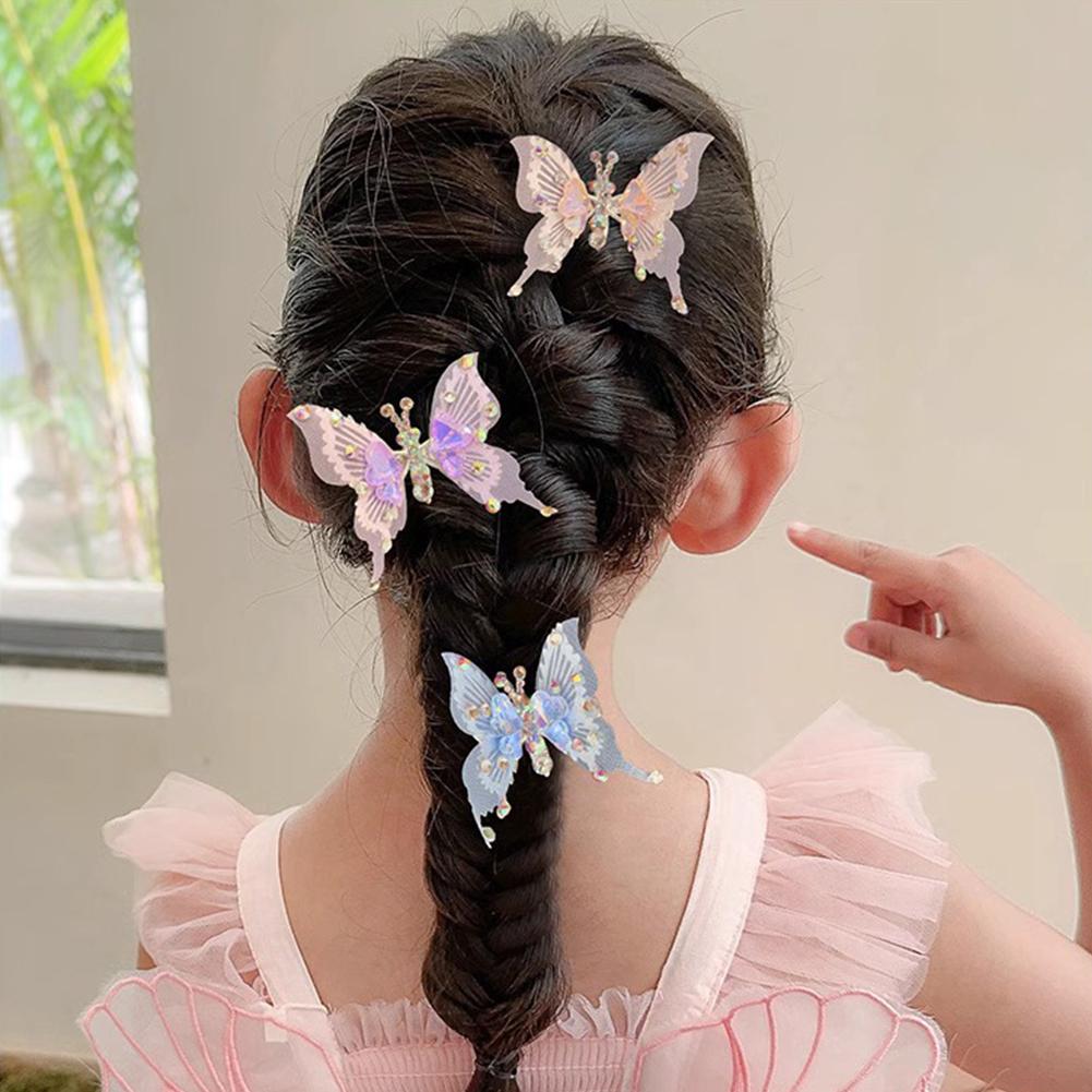 Rhinestone Butterfly Hairpin Three-dimensional Lively Moving Wings Lovely Bangs Hair Clip Headwear Hair Styling Accessories