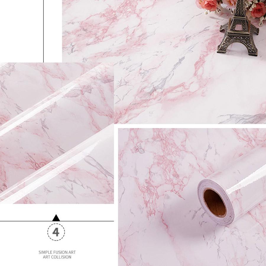 

New Pink Marble Wall Cover Self-Adhesive Detachable Water-Repellent Wall Ornament Kitchen Cabinets Desktop Drawers Renovation Film 1m x 40cm