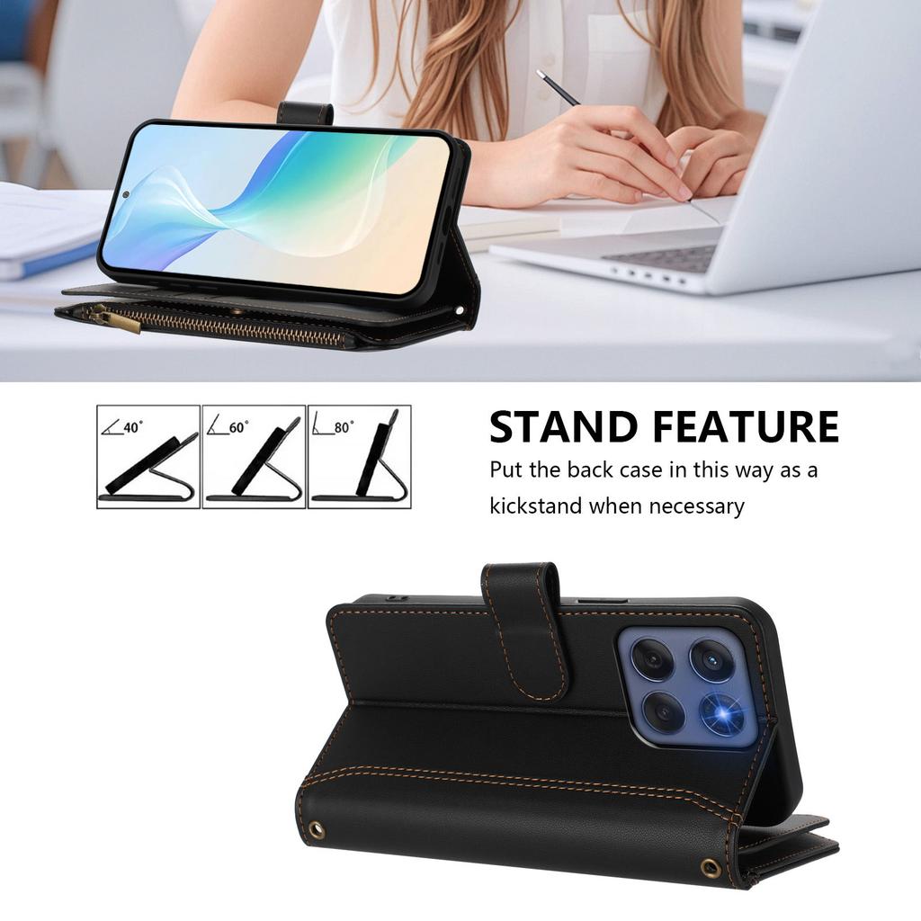 For Motorola Edge  5G/Motorola Edge 60 Fusion 5G Leather Case 9 Card Slots Zipper Wallet Stand Phone Cover with Wrist Strap