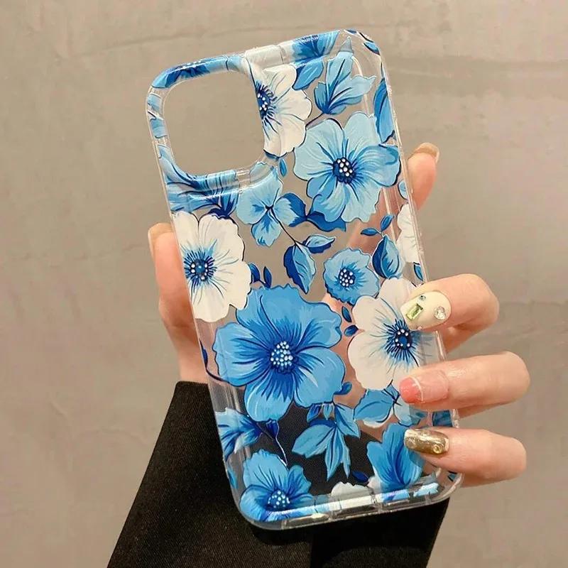 Fashion Clear Flower Phone Case For iPhone 17 Pro 16 14 13 11 12 15 Pro Max 16E Air Bag Shockproof Phone Cover
