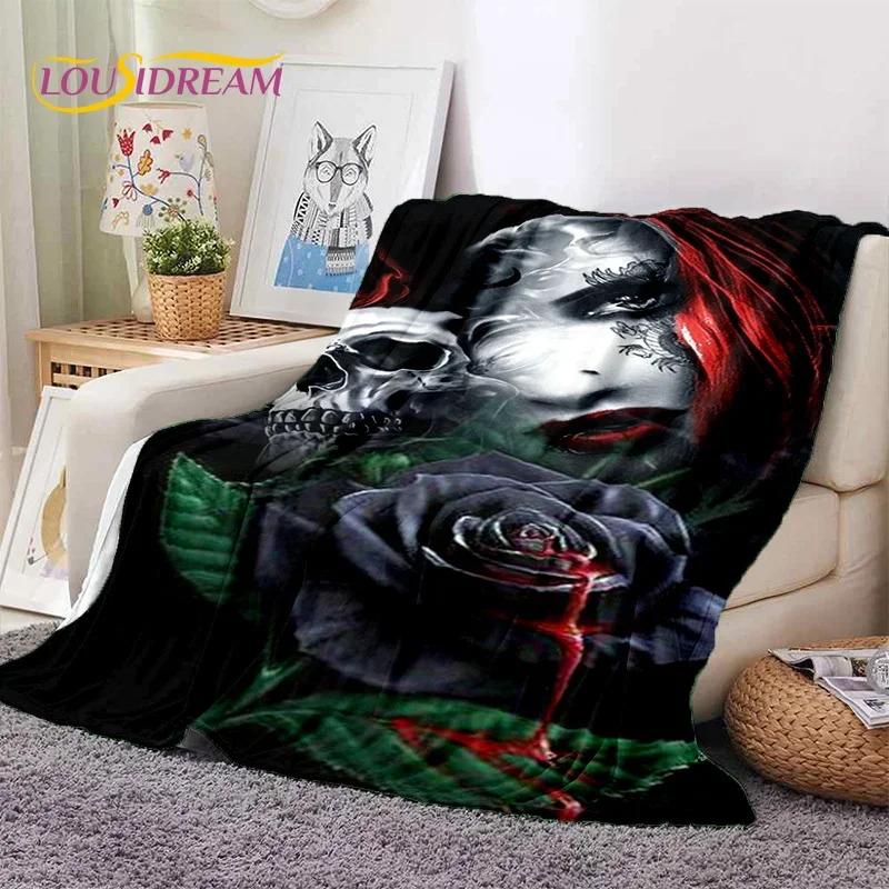 Skull Dead Girl 3D Gothic Horror Female Rose Soft Flannel Blanket,Throw Blanket Comfortable Blanket for Picnic Beds Home Bedroom