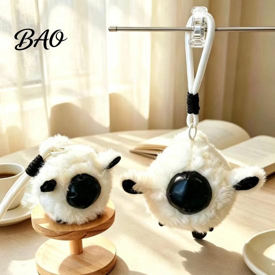 Plush Keychain Animal Keychain, Soft Stuffed Pendant with Braided Cord, Round Cute Decorative Hanging Charm Bunny Sheep for Backpack, Mini Doll