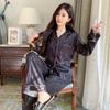 Women's Ice Silk Pajama Set Long Sleeve Long Pants Lightweight Sleepwear for Spring and Autumn Comfortable Homewear