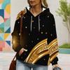 Women Plus Size Long Sleeve Drawstring Hoodie Floral Tree Printed Black Pullover Kangaroo Pocket
