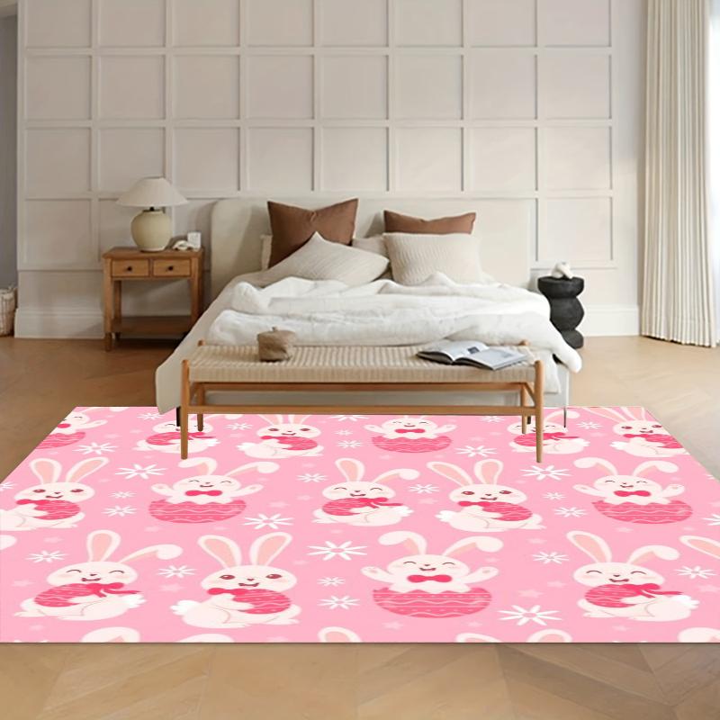 Pink Rugs Happy Easter Bunny Carpets for Living Room Soft Floor Mat Home Decor Gift Rugs for Bedroom Alfombra Kids Play Carpet