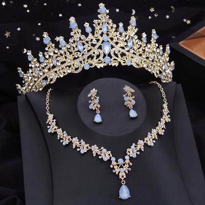 3 Piece Bridal Crown Jewelry Sets for Women Princess Tiaras Set Necklace Earrings Wedding Bride Jewelry Costume Accessories