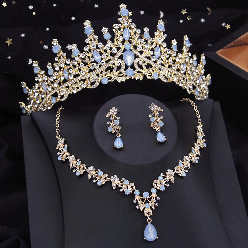 3 Piece Bridal Crown Jewelry Sets for Women Princess Tiaras Set Necklace Earrings Wedding Bride Jewelry Costume Accessories
