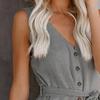 Lady Jumpsuit Solid Color Buttons V Neck Sleeveless Women Romper for Daily Wear