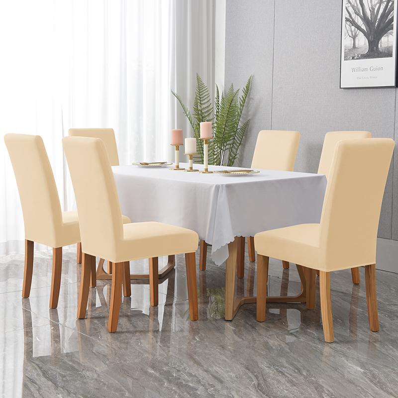 Universalt Anti-Skittent Stoltrekk Beige Elastisk Mykt Ensfarget Stoff Stoltrekk For Spisestue Bryllup Hjemmedekor Setebeskyttere