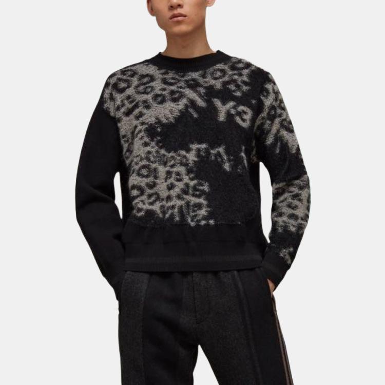 Y-3 FW22 Logo Print Knit Crewneck Sweater Men sweater Black HN1977