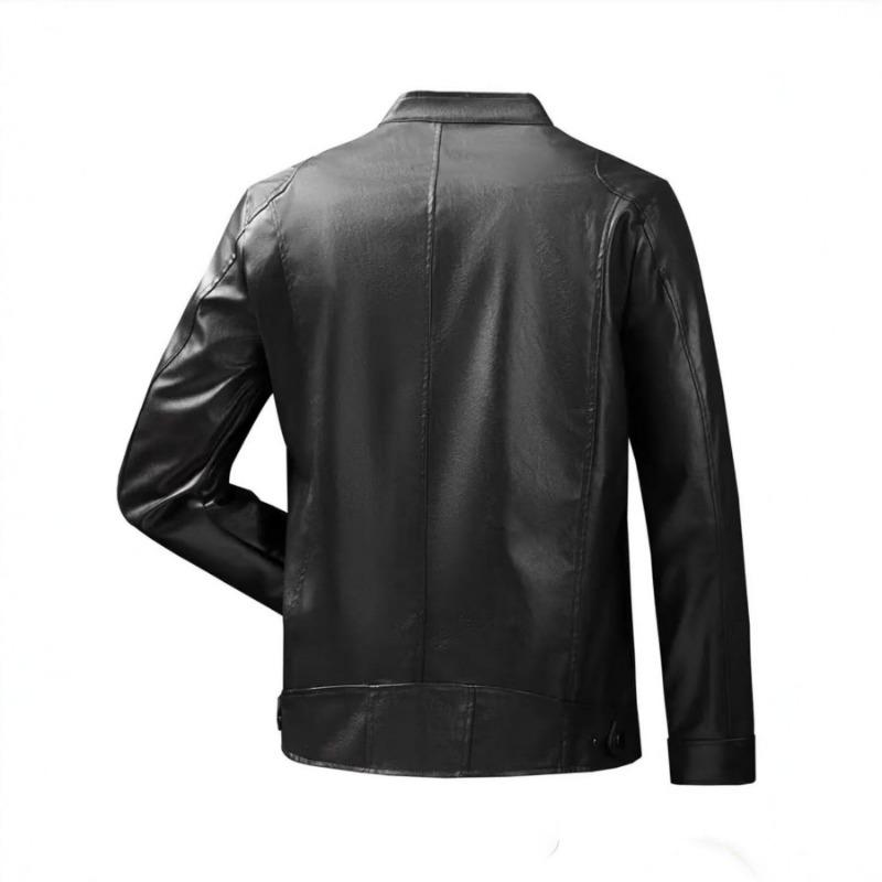 Mens Pu Leather Stand Collar Motorcycle Jacket Slim Fit Casual Outerwear
