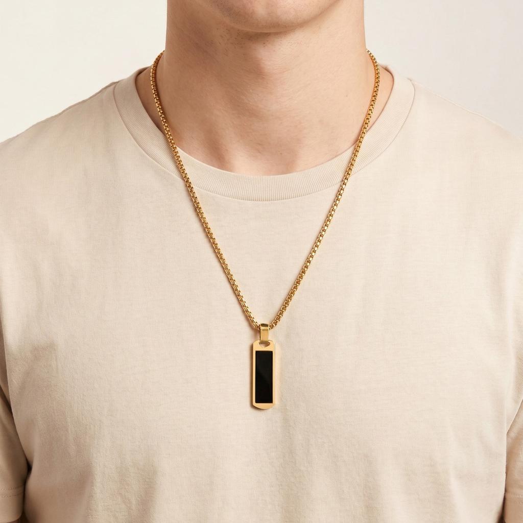 Vnox Rectangular Resin Pendant Necklace for Men, Stainless Steel Box Chain Vertical Bar Necklaces, Jewelry Gifts for Dad Son Him