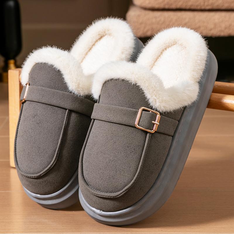 Memory Foam Slippers Women Suede Platform EVA Sole Warm Home Shoes Winter Non Slip Comfortable