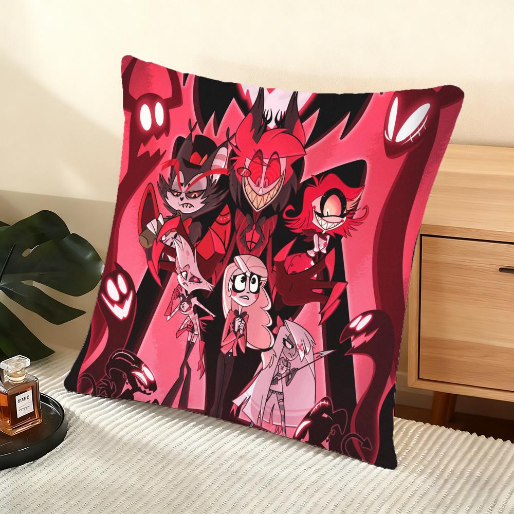 Cushion Cover Silky Short Plush Home Sofa Cushion Cover - Invisible Zipper Home Decoration Hazbin Hotle-S Anime