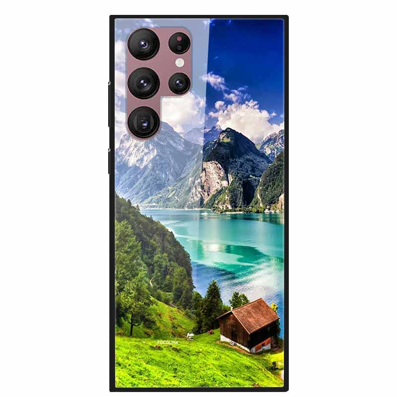 For Samsung Galaxy S22 Ultra 5G Phone Case Tempered Glass Back Cover Hard Case For Samsung  S22 Plus S 22 Capa Shell Funda Coque