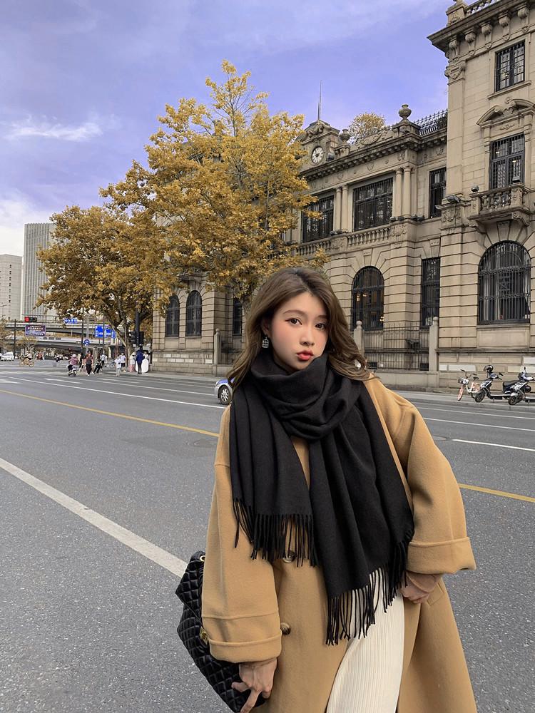 White Cashmere Scarf: Thickened, Solid Color, Versatile for Women & Men, Perfect for Autumn & Winter