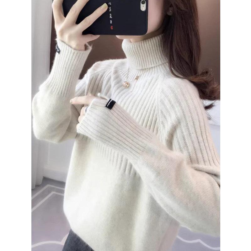 Chic European-Style High Neck Women's Sweater - Autumn/Winter 2026 Loose Knit Pullover