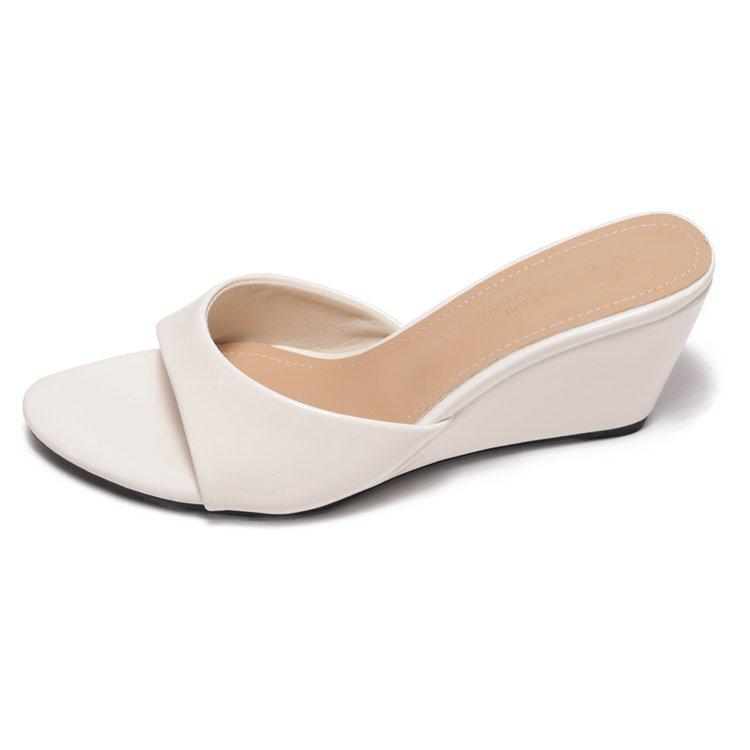 Summer Wedges Heel Women Slippers Comfort Open Toe Slip On Pumps Ladies Outdoor Patent Leather Daily Wear Party Dress Slides